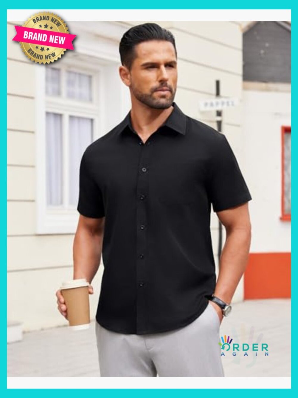 Men's Short Sleeve Button Down Dress Shirt Wrinkle Free Regular Fit Stretch - Picture 2 of 6
